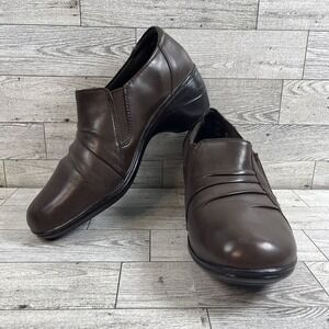 Thom McAn Deidre Brown Leather Slip On Heels Shoes Women Size 6.5